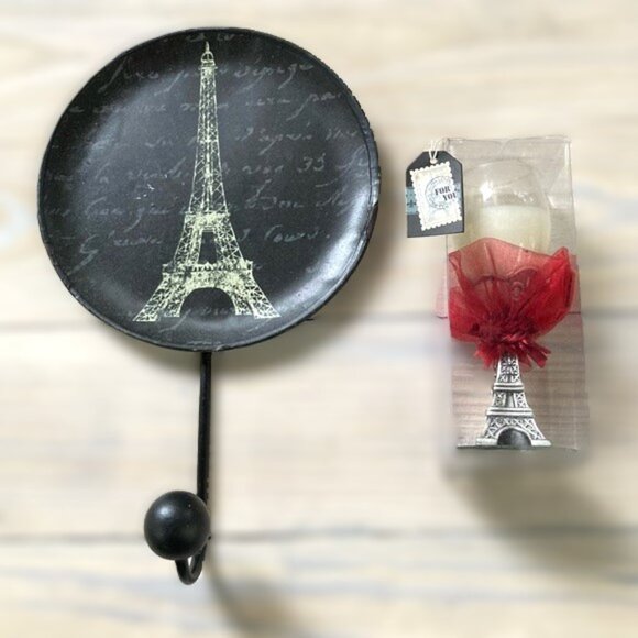 GIFT SET Eiffel Tower Paris France Wall Hook Hanging Plate and Candle - Picture 2 of 15